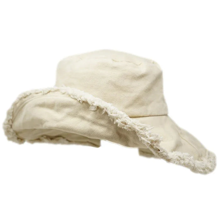 Keanu Twill Raw Edge Bucket Hat - White