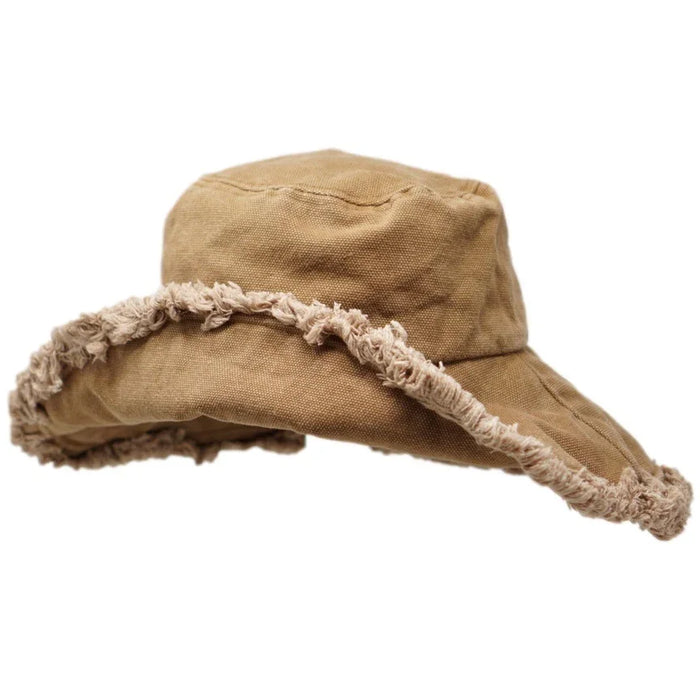 Keanu Twill Raw Edge Bucket Hat - Caramel