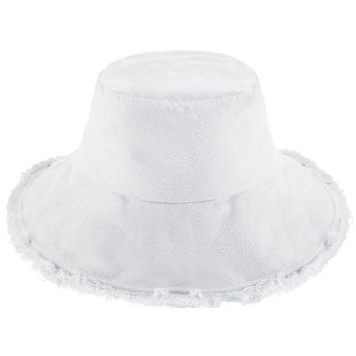 Keanu Twill Raw Edge Bucket Hat - White