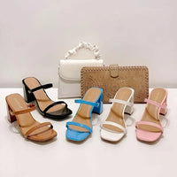 Collection of women’s sandals and handbags in vibrant colors and styles