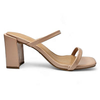 Nude-colored Classic Double Strap Block Heel sandals with chunky heel and two straps