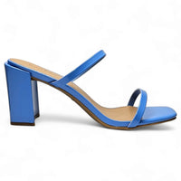 Blue high-heeled sandal with two straps and chunky heel from Classic Double Strap Block Heel