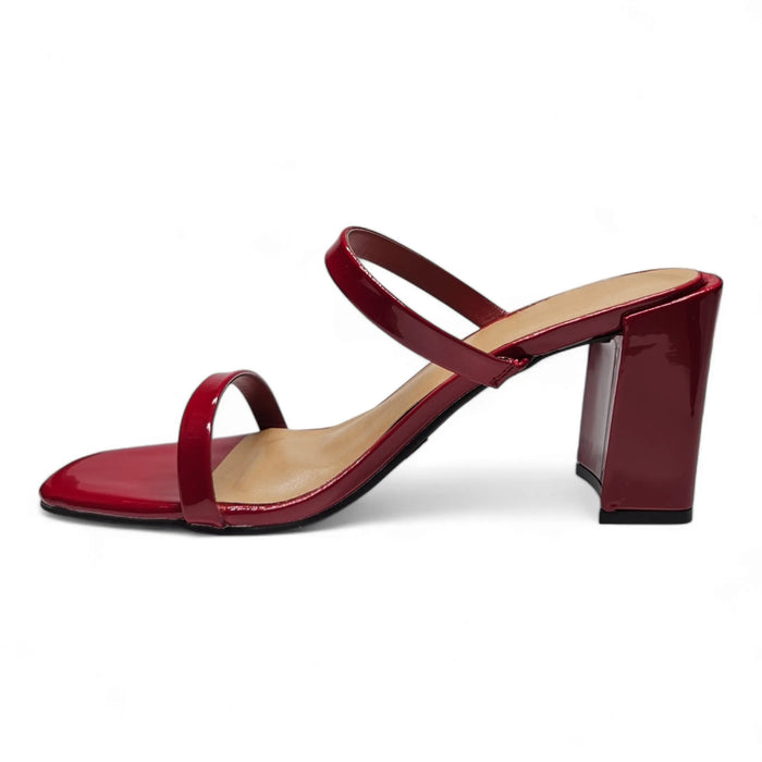 Red patent leather Kickback Classic Double Strap Block Heel with chunky heel and thin straps