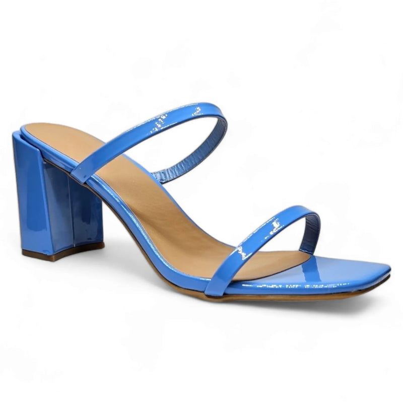 Blue high-heeled sandal with two thin straps from Classic Double Strap Block Heel collection