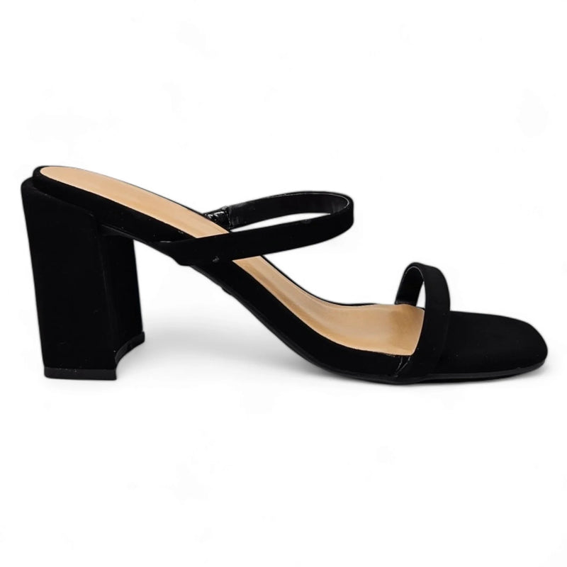 Black high-heeled sandal with double straps and chunky block heel from Classic Double Strap Block Heel