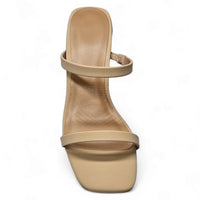 Beige high-heeled sandal with double straps perfect for stylish summer outfits