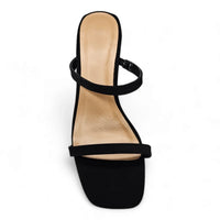 Black strappy sandal with square toe and thin heel from Classic Double Strap Block Heel