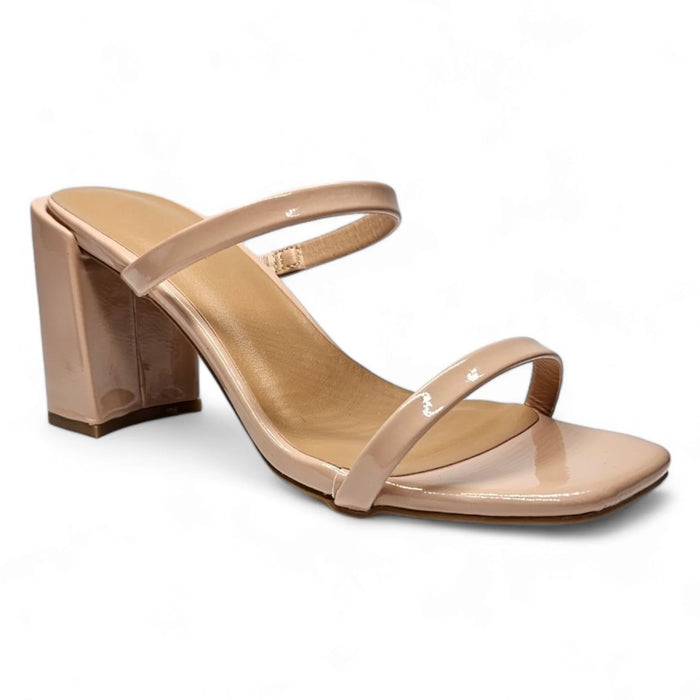 Kickback Classic Double Strap Block Heel - Nude Patent