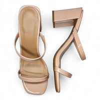 Beige high-heeled sandals with thin straps from Classic Double Strap Block Heel collection