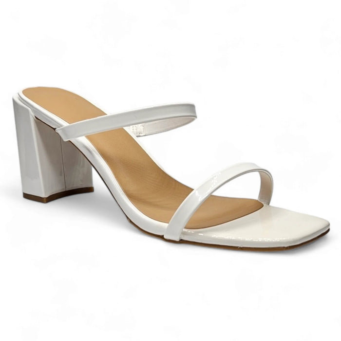 Kickback Classic Double Strap Block Heel - White
