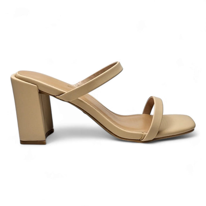 Beige Classic Double Strap Block Heel sandal with two straps and chunky heel