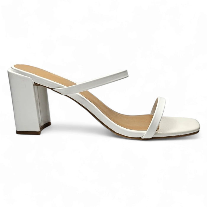 Kickback Classic Double Strap Block Heel - White