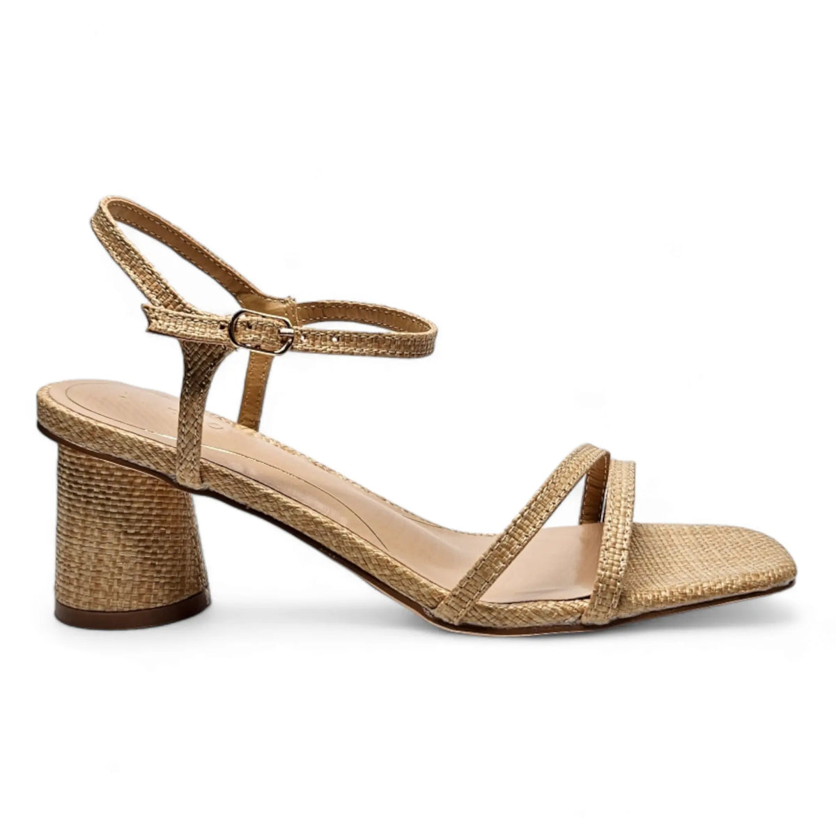 Gold-toned strappy sandal with cylindrical block heel from Kind Cylinder Heel collection