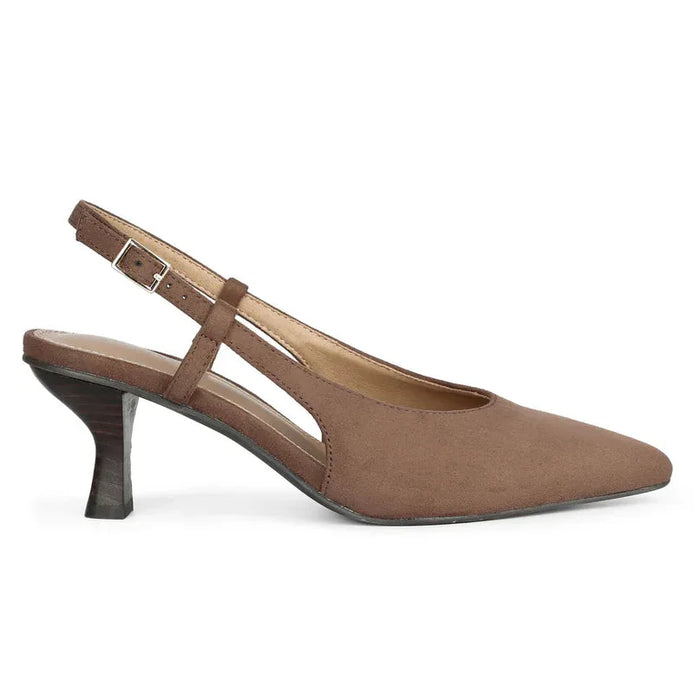 Kitty Pointed-Toe Slingback Soft Suede Heel - Brown