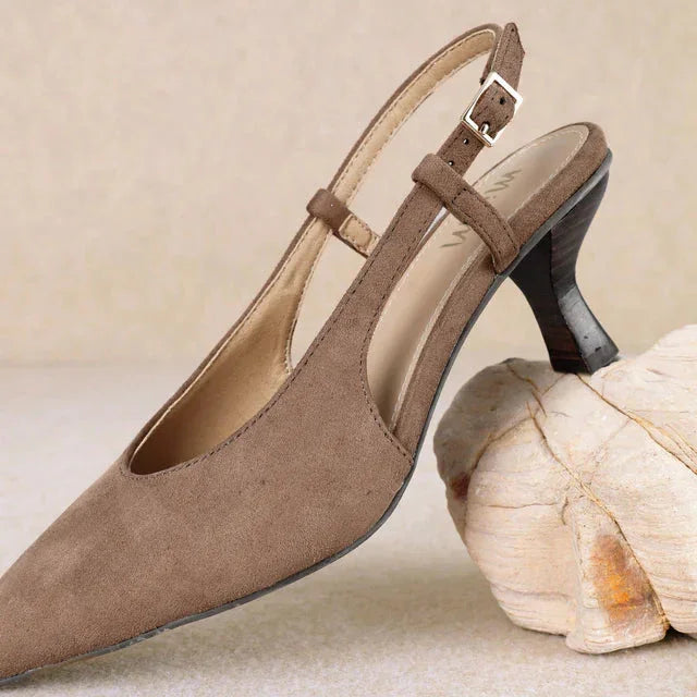 Kitty Pointed-Toe Slingback Soft Suede Heel