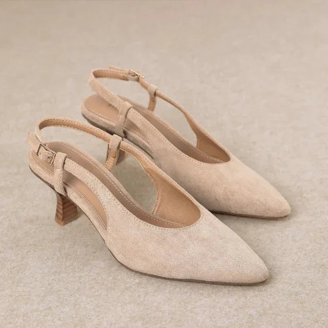 Kitty Pointed-Toe Slingback Soft Suede Heel