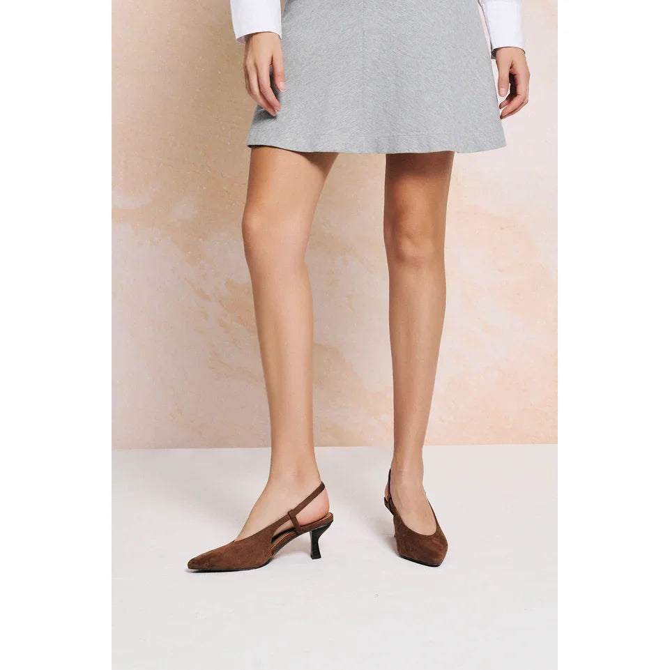 Kitty Pointed-Toe Slingback Soft Suede Heel