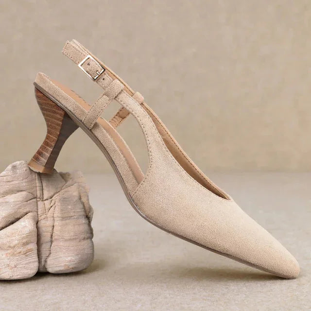 Kitty Pointed-Toe Slingback Soft Suede Heel