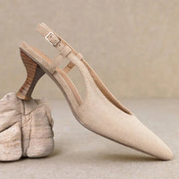 Kitty Pointed-Toe Slingback Soft Suede Heel