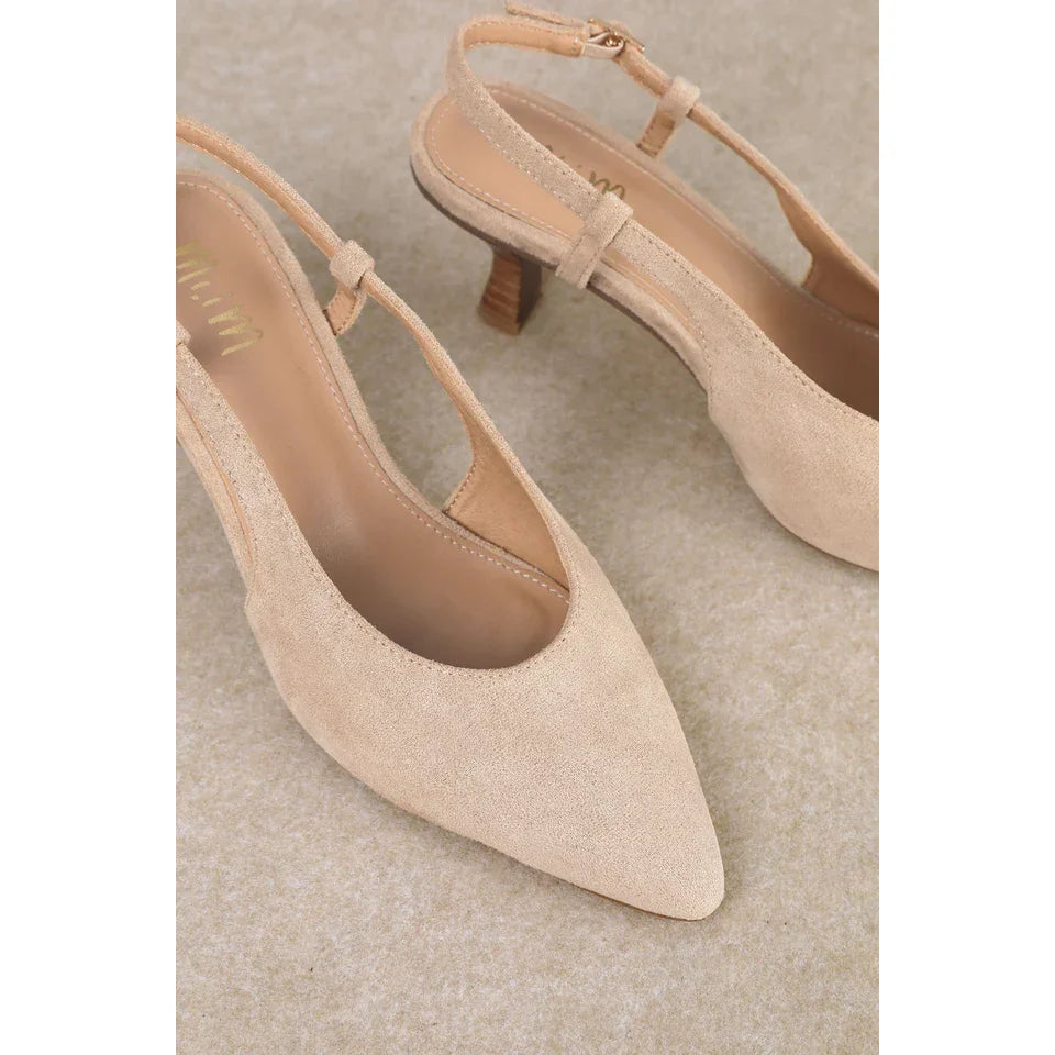 Kitty Pointed-Toe Slingback Soft Suede Heel