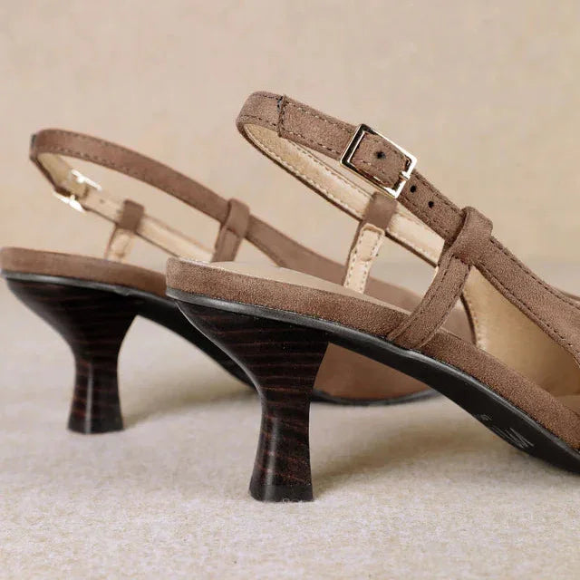 Kitty Pointed-Toe Slingback Soft Suede Heel