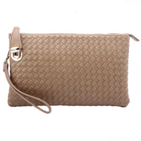 Taupe Woven Leather Clutch Purse with Wrist Strap for Large Woven Buckle Bag