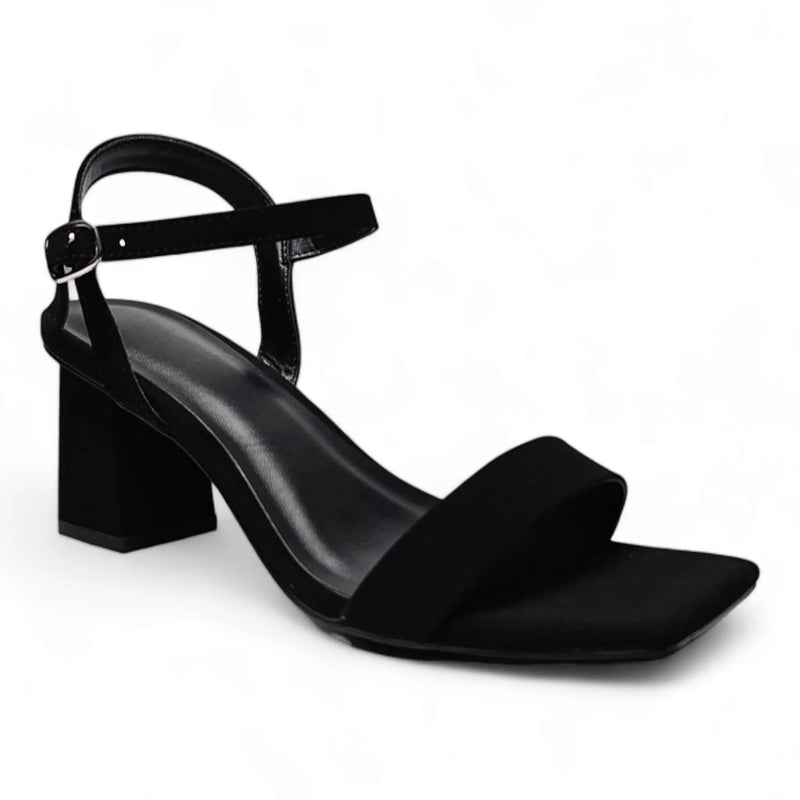 Black strappy sandal with square toe and chunky heel from Square Toe Everyday Heel