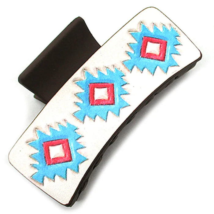 White hair clip with turquoise and red designs from Leather Western Style Aztec Hair Clips