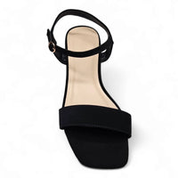 Black ankle-strap Like Air Sandal featuring a flat sole and square toe design