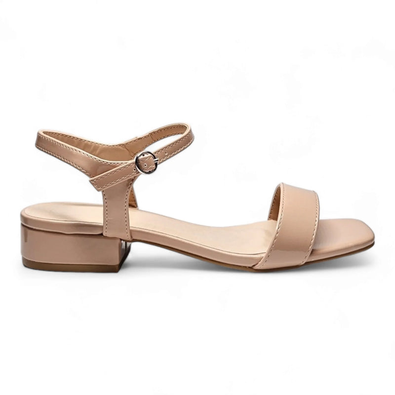 Nude low-heeled air sandal with ankle strap and minimalistic design