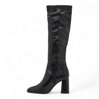 Black Livah Knee High Block Heel Boot with chunky heel and side zipper