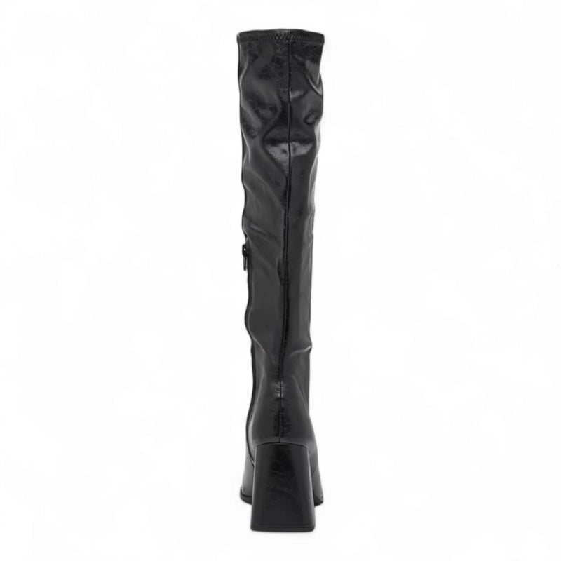 Black leather Livah Knee High Block Heel Boot with a chunky heel design