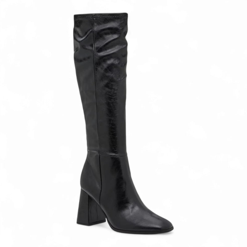 Black leather Livah Knee High Block Heel Boot with chunky heel for fashionable comfort