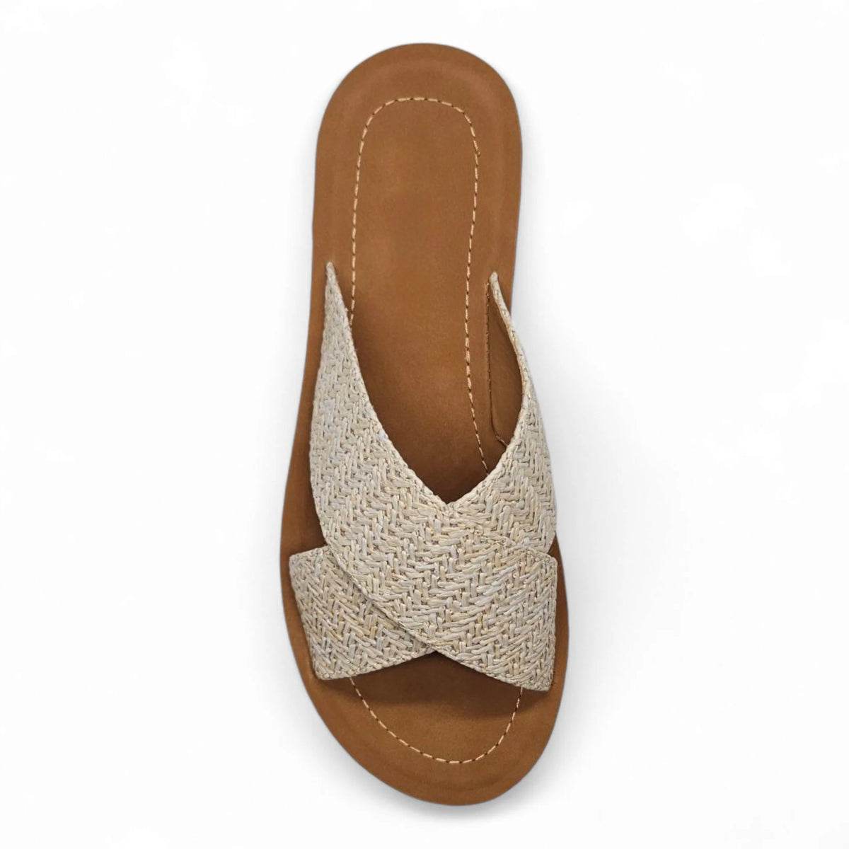 Tan sandal with woven straps from Lucy Platform Criss Cross Sandal collection