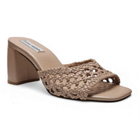 Beige woven heeled sandal from Steve Madden Mania Square Toe Mule Heels product