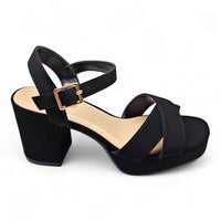 Black Manner Dressy Platform Sandals with chunky heel and ankle strap for stylish comfort