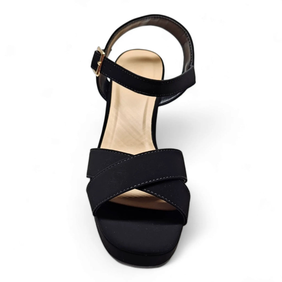 Black strappy high-heeled Manner Dressy Platform Sandals with chunky heel and ankle strap