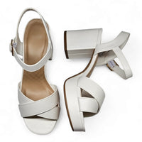 Manner Dressy Platform Sandals in white leather with chunky heels and ankle straps