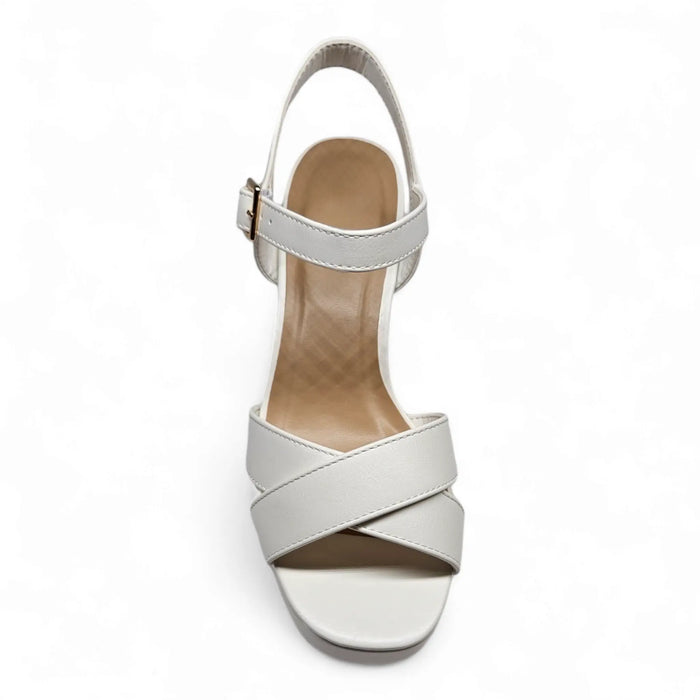 White leather Manner Dressy Platform Sandals with crossed straps and ankle strap