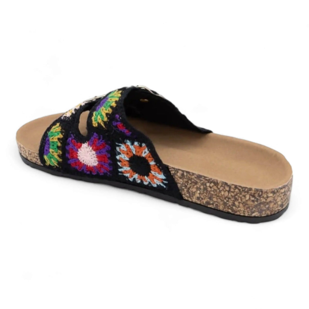 Colorful Double Band Crochet Slip On Sandals with cork sole and open toe design