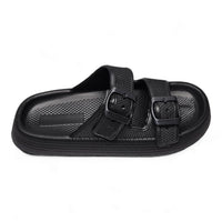 Black Open Toe Pillow Cloud Slide sandals with adjustable straps and textured footbed