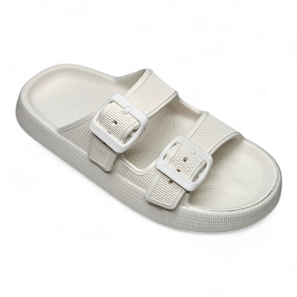 White Open Toe Pillow Cloud Slide with two adjustable buckle straps for comfort