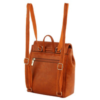 Brown leather Metro Flap Convertible Backpack with adjustable straps and compartments