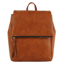 Brown leather Metro Flap Convertible Backpack with zippered pocket and top handle