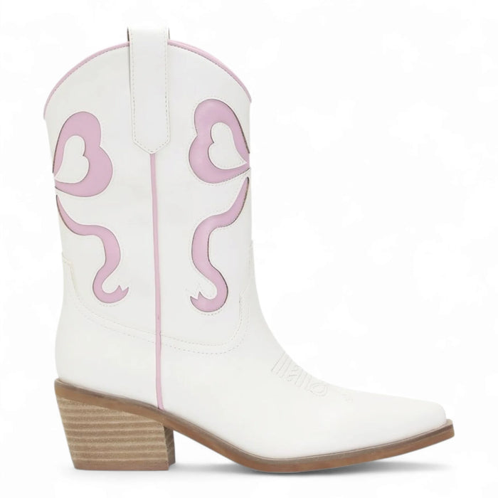 Miriam Bow Ribbon Design Coquette Booties - White Pink