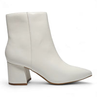 White leather ankle bootie with pointed toe and chunky block heel, Mode Block Heel Ankle Bootie