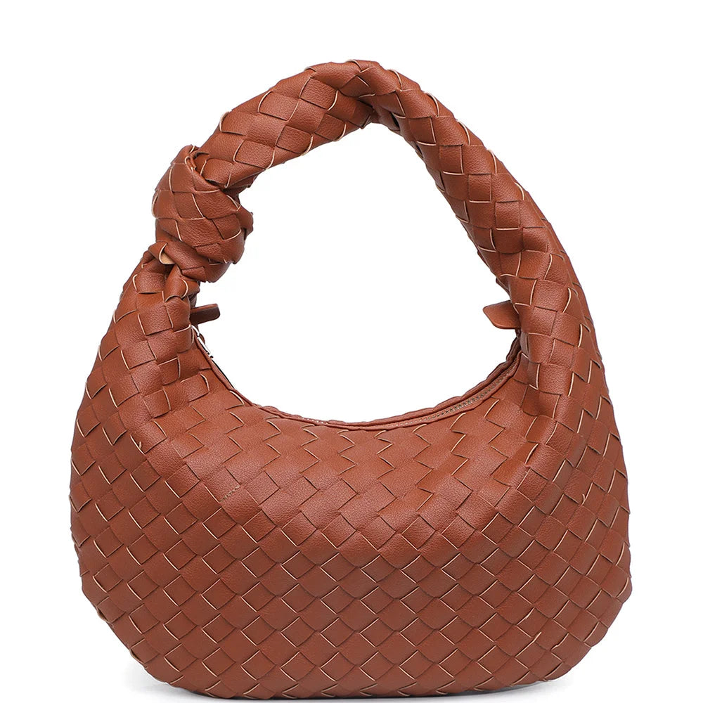 Brown woven leather hobo bag with interlaced pattern from Modern Texture Knot collection