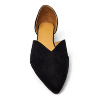 Black suede pointed-toe flat shoe with open side from Zoom Pointed Flats collection