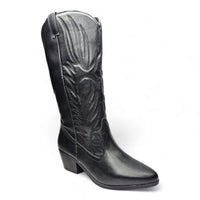 Black Montana Western Boot featuring intricate embroidery and a pointed toe design