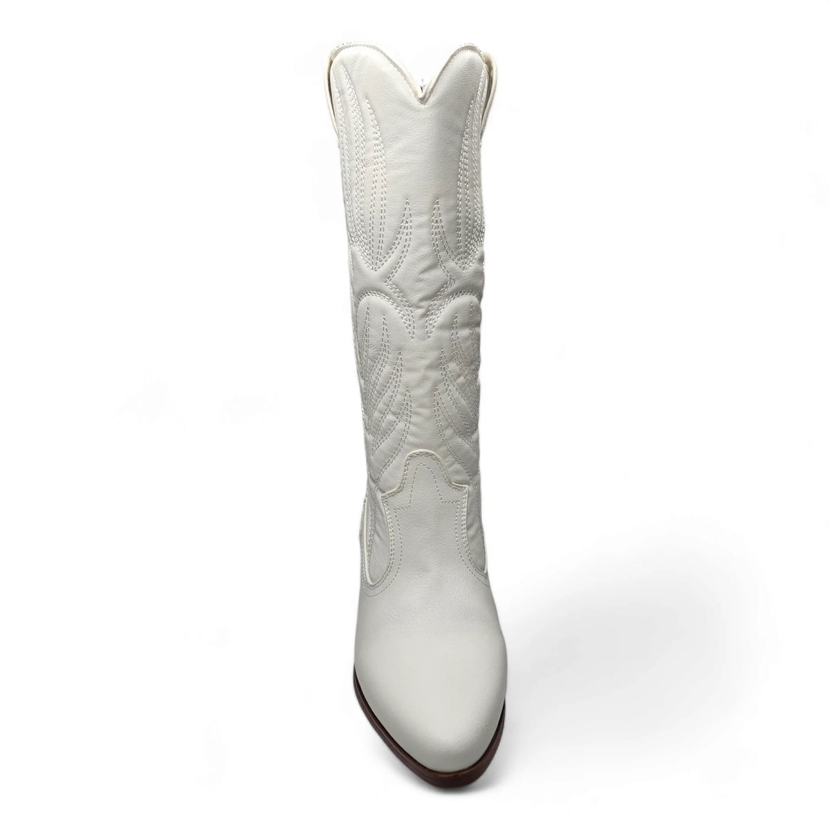 White leather Montana Western Boot featuring intricate embroidery on the shaft